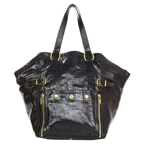 Yves Saint Laurent Black Patent Large Sac Downtown 